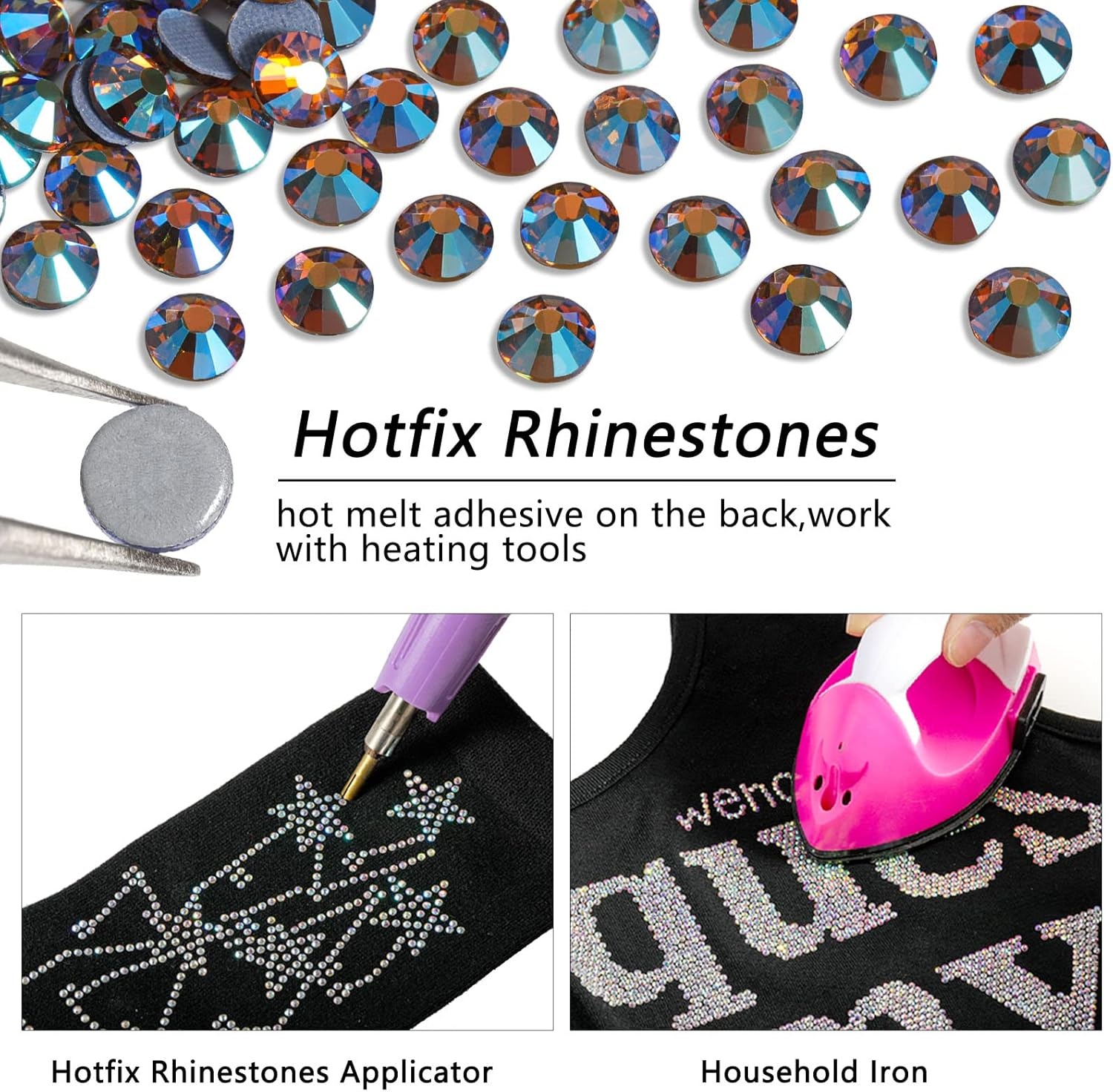 image:imageBeadsland Hotfix Rhinestones 1440pcs Flatback Crystal Rhinestones for Crafts Clothes DIY Decorations Light Siam AB SS12 3032mmLt Colorado Topaz Ab