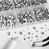 image:imageBeadsland 8300PCS Flatback Rhinestones Black Rhinestone Round Crystal Rhinestones for Crafts Mixed 10 Sizes with Wax Pencil and Tweezer Kit SS3SS30 Jet BlackSilver Hematite
