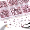 image:imageBeadsland 8300PCS Flatback Rhinestones Black Rhinestone Round Crystal Rhinestones for Crafts Mixed 10 Sizes with Wax Pencil and Tweezer Kit SS3SS30 Jet BlackLight pink