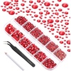 image:imageBeadsland Rhinestones for Makeup8 Sizes 2500pcs Red Flatback Rhinestones Eye Gems for Nails Crafts with Tweezers and Wax PencilSiamSS4SS30Siam