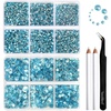 image:imageBeadsland 8300PCS Flatback Rhinestones Black Rhinestone Round Crystal Rhinestones for Crafts Mixed 10 Sizes with Wax Pencil and Tweezer Kit SS3SS30 Jet BlackAquamarine