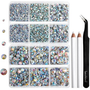 image:image6736pcs Hotfix Rhinestones FlatbackRoyal Blue Rhinestones for Crafts Clothes Mixed 5 Sizes Hotfix Crystals with Tweezers and Wax Pencil Kit SS6SS30SapphireCrystal AB