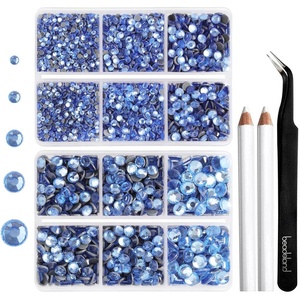 image:image6736pcs Hotfix Rhinestones FlatbackRoyal Blue Rhinestones for Crafts Clothes Mixed 5 Sizes Hotfix Crystals with Tweezers and Wax Pencil Kit SS6SS30SapphireLtSapphire