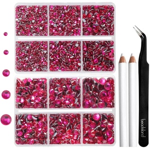 image:image6736pcs Hotfix Rhinestones FlatbackRoyal Blue Rhinestones for Crafts Clothes Mixed 5 Sizes Hotfix Crystals with Tweezers and Wax Pencil Kit SS6SS30SapphireHot Pink