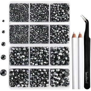 image:image6736pcs Hotfix Rhinestones FlatbackRoyal Blue Rhinestones for Crafts Clothes Mixed 5 Sizes Hotfix Crystals with Tweezers and Wax Pencil Kit SS6SS30SapphireJet Hematite