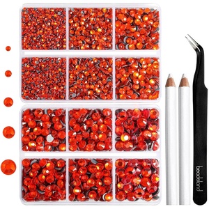 image:image6736pcs Hotfix Rhinestones FlatbackRoyal Blue Rhinestones for Crafts Clothes Mixed 5 Sizes Hotfix Crystals with Tweezers and Wax Pencil Kit SS6SS30SapphireOrange
