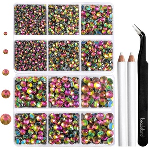 image:image6736pcs Hotfix Rhinestones FlatbackRoyal Blue Rhinestones for Crafts Clothes Mixed 5 Sizes Hotfix Crystals with Tweezers and Wax Pencil Kit SS6SS30SapphireRainbow