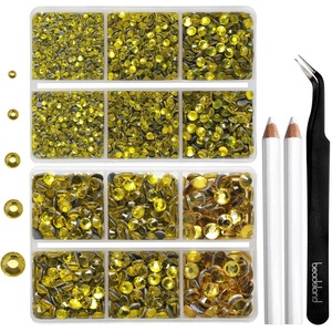 image:image6736pcs Hotfix Rhinestones FlatbackRoyal Blue Rhinestones for Crafts Clothes Mixed 5 Sizes Hotfix Crystals with Tweezers and Wax Pencil Kit SS6SS30SapphireLemon Yellow