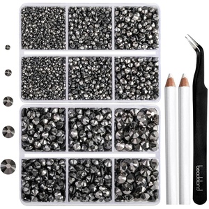 image:image6736pcs Hotfix Rhinestones FlatbackRoyal Blue Rhinestones for Crafts Clothes Mixed 5 Sizes Hotfix Crystals with Tweezers and Wax Pencil Kit SS6SS30SapphireHematite