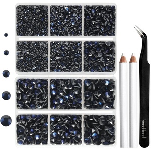 image:image6736pcs Hotfix Rhinestones FlatbackRoyal Blue Rhinestones for Crafts Clothes Mixed 5 Sizes Hotfix Crystals with Tweezers and Wax Pencil Kit SS6SS30SapphireMontana