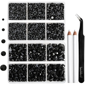 image:image6736pcs Hotfix Rhinestones FlatbackRoyal Blue Rhinestones for Crafts Clothes Mixed 5 Sizes Hotfix Crystals with Tweezers and Wax Pencil Kit SS6SS30SapphireBlack