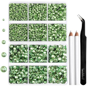 image:image6736pcs Hotfix Rhinestones FlatbackRoyal Blue Rhinestones for Crafts Clothes Mixed 5 Sizes Hotfix Crystals with Tweezers and Wax Pencil Kit SS6SS30SapphireLight Green