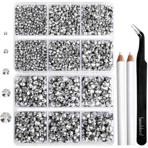 image:image6736pcs Hotfix Rhinestones FlatbackRoyal Blue Rhinestones for Crafts Clothes Mixed 5 Sizes Hotfix Crystals with Tweezers and Wax Pencil Kit SS6SS30SapphireSilver Hematite