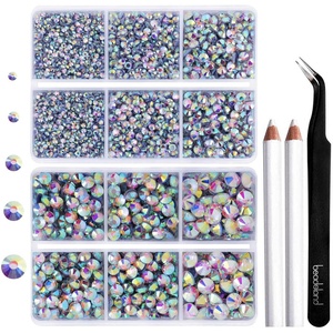 image:image6736pcs Hotfix Rhinestones FlatbackRoyal Blue Rhinestones for Crafts Clothes Mixed 5 Sizes Hotfix Crystals with Tweezers and Wax Pencil Kit SS6SS30SapphireClear AB