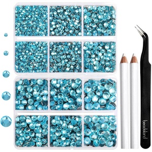 image:image6736pcs Hotfix Rhinestones FlatbackRoyal Blue Rhinestones for Crafts Clothes Mixed 5 Sizes Hotfix Crystals with Tweezers and Wax Pencil Kit SS6SS30SapphireAquamarine