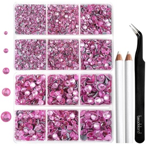 image:image6736pcs Hotfix Rhinestones FlatbackRoyal Blue Rhinestones for Crafts Clothes Mixed 5 Sizes Hotfix Crystals with Tweezers and Wax Pencil Kit SS6SS30SapphireDkPink
