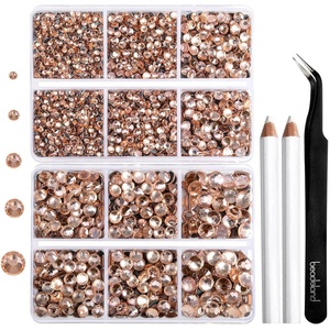 image:image6736pcs Hotfix Rhinestones FlatbackRoyal Blue Rhinestones for Crafts Clothes Mixed 5 Sizes Hotfix Crystals with Tweezers and Wax Pencil Kit SS6SS30SapphireChampagne