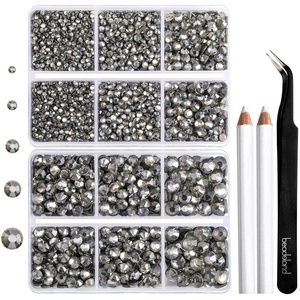 image:image6736pcs Hotfix Rhinestones FlatbackRoyal Blue Rhinestones for Crafts Clothes Mixed 5 Sizes Hotfix Crystals with Tweezers and Wax Pencil Kit SS6SS30SapphireBlack Diamond