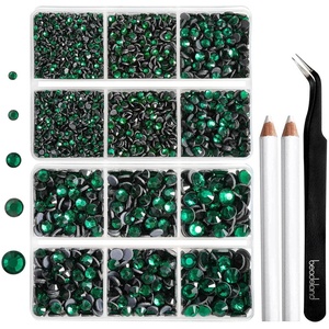 image:image6736pcs Hotfix Rhinestones FlatbackRoyal Blue Rhinestones for Crafts Clothes Mixed 5 Sizes Hotfix Crystals with Tweezers and Wax Pencil Kit SS6SS30SapphireEmerald