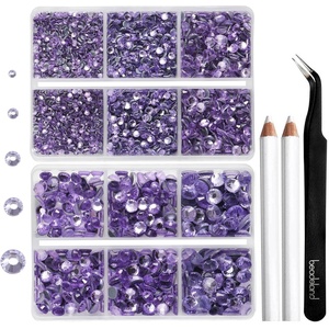 image:image6736pcs Hotfix Rhinestones FlatbackRoyal Blue Rhinestones for Crafts Clothes Mixed 5 Sizes Hotfix Crystals with Tweezers and Wax Pencil Kit SS6SS30SapphireViolet