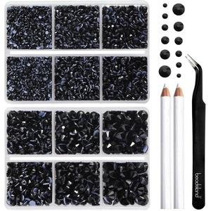 image:imageBEADSLAND Hotfix Rhinestones 6080PCS AB Rhinestones for Clothes Crafts Mixed 6 Sizes with Wax Pencil and Tweezers Kit SS6SS30 Crystal ABBlack