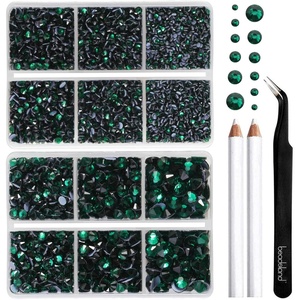 image:imageBEADSLAND Hotfix Rhinestones 6080PCS AB Rhinestones for Clothes Crafts Mixed 6 Sizes with Wax Pencil and Tweezers Kit SS6SS30 Crystal ABEmerald