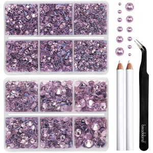 image:imageBEADSLAND Hotfix Rhinestones 6080PCS AB Rhinestones for Clothes Crafts Mixed 6 Sizes with Wax Pencil and Tweezers Kit SS6SS30 Crystal ABLight Pink