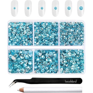 image:imageBeadsland 4300pcs Flatback RhinestonesOrange Rhinestone Nail Gems Round Crystal Rhinestones for CraftsMixed 6 Sizes with Picking Tweezers and Wax Pencil Kit SS6SS20HyacinthOrangeAquamarine