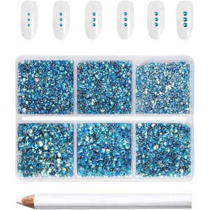 image:imageBeadsland 7200pcs Flatback RhinestonesSilver Rhinestone Nail Gems Round Crystal Rhinestones for CraftsMixed 6 Sizes with Wax Pencil Kit SS3SS10Silver HematiteAquamarine AB