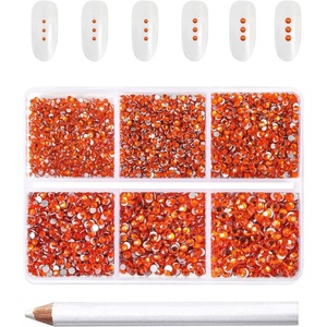 image:imageBeadsland 7200pcs Flatback RhinestonesSilver Rhinestone Nail Gems Round Crystal Rhinestones for CraftsMixed 6 Sizes with Wax Pencil Kit SS3SS10Silver HematiteOrange