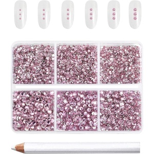 image:imageBeadsland 7200pcs Flatback RhinestonesSilver Rhinestone Nail Gems Round Crystal Rhinestones for CraftsMixed 6 Sizes with Wax Pencil Kit SS3SS10Silver HematiteLight pink