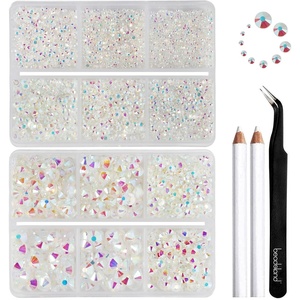 image:imageBeadsland 8300PCS Flatback Rhinestones Black Rhinestone Round Crystal Rhinestones for Crafts Mixed 10 Sizes with Wax Pencil and Tweezer Kit SS3SS30 Jet BlackTransparent AB