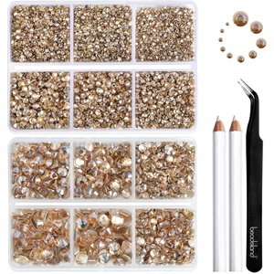 image:imageBeadsland 8300PCS Flatback Rhinestones Black Rhinestone Round Crystal Rhinestones for Crafts Mixed 10 Sizes with Wax Pencil and Tweezer Kit SS3SS30 Jet BlackGolden Shadow