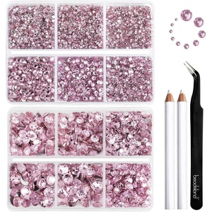 image:imageBeadsland 8300PCS Flatback Rhinestones Black Rhinestone Round Crystal Rhinestones for Crafts Mixed 10 Sizes with Wax Pencil and Tweezer Kit SS3SS30 Jet BlackLight pink