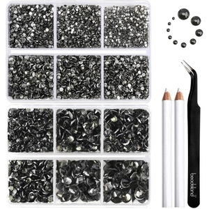image:imageBeadsland 8300PCS Flatback Rhinestones Black Rhinestone Round Crystal Rhinestones for Crafts Mixed 10 Sizes with Wax Pencil and Tweezer Kit SS3SS30 Jet BlackBlack Diamond