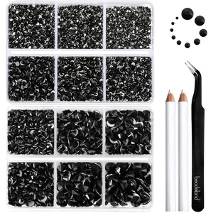 image:imageBeadsland 8300PCS Flatback Rhinestones Black Rhinestone Round Crystal Rhinestones for Crafts Mixed 10 Sizes with Wax Pencil and Tweezer Kit SS3SS30 Jet BlackBlack