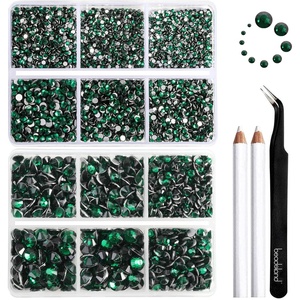 image:imageBeadsland 8300PCS Flatback Rhinestones Black Rhinestone Round Crystal Rhinestones for Crafts Mixed 10 Sizes with Wax Pencil and Tweezer Kit SS3SS30 Jet BlackEmerald