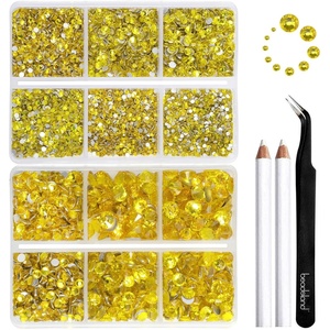 image:imageBeadsland 8300PCS Flatback Rhinestones Black Rhinestone Round Crystal Rhinestones for Crafts Mixed 10 Sizes with Wax Pencil and Tweezer Kit SS3SS30 Jet BlackLemon Yellow