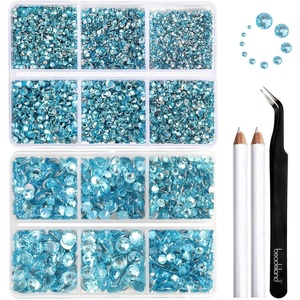 image:imageBeadsland 8300PCS Flatback Rhinestones Black Rhinestone Round Crystal Rhinestones for Crafts Mixed 10 Sizes with Wax Pencil and Tweezer Kit SS3SS30 Jet BlackAquamarine
