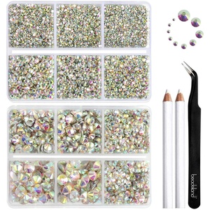 image:imageBeadsland 8300PCS Flatback Rhinestones Black Rhinestone Round Crystal Rhinestones for Crafts Mixed 10 Sizes with Wax Pencil and Tweezer Kit SS3SS30 Jet Blackcrystal AB