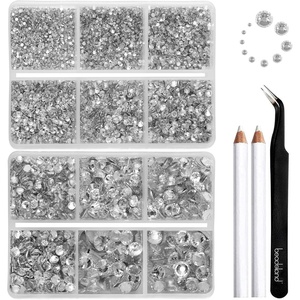 image:imageBeadsland 8300PCS Flatback Rhinestones Black Rhinestone Round Crystal Rhinestones for Crafts Mixed 10 Sizes with Wax Pencil and Tweezer Kit SS3SS30 Jet Blackcrystal