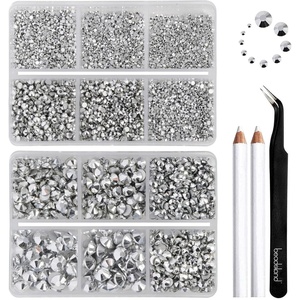 image:imageBeadsland 8300PCS Flatback Rhinestones Black Rhinestone Round Crystal Rhinestones for Crafts Mixed 10 Sizes with Wax Pencil and Tweezer Kit SS3SS30 Jet BlackSilver Hematite