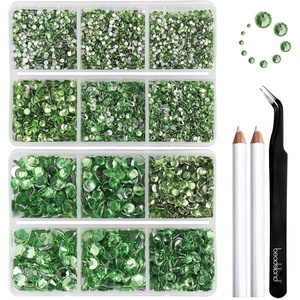 image:imageBeadsland 8300PCS Flatback Rhinestones Black Rhinestone Round Crystal Rhinestones for Crafts Mixed 10 Sizes with Wax Pencil and Tweezer Kit SS3SS30 Jet BlackPeridot