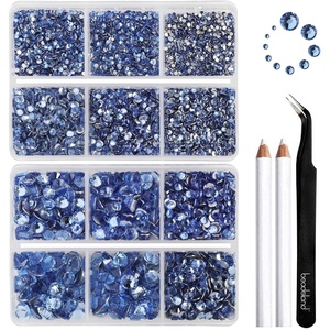 image:imageBeadsland 8300PCS Flatback Rhinestones Black Rhinestone Round Crystal Rhinestones for Crafts Mixed 10 Sizes with Wax Pencil and Tweezer Kit SS3SS30 Jet BlackLight Sapphire