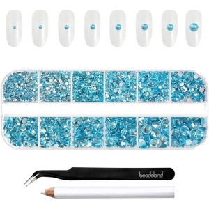 image:imageBeadsland Rhinestones for Makeup8 Sizes 2500pcs Red Flatback Rhinestones Eye Gems for Nails Crafts with Tweezers and Wax PencilSiamSS4SS30Aquamarine
