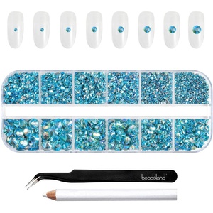 image:imageBeadsland Rhinestones for Makeup8 Sizes 2500pcs Red Flatback Rhinestones Eye Gems for Nails Crafts with Tweezers and Wax PencilSiamSS4SS30Aquamarine AB