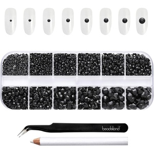 image:imageBeadsland Rhinestones for Makeup8 Sizes 2500pcs Red Flatback Rhinestones Eye Gems for Nails Crafts with Tweezers and Wax PencilSiamSS4SS30Black