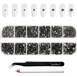 image:imageBeadsland Rhinestones for Makeup8 Sizes 2500pcs Red Flatback Rhinestones Eye Gems for Nails Crafts with Tweezers and Wax PencilSiamSS4SS30Black Diamond