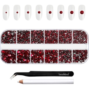 image:imageBeadsland Rhinestones for Makeup8 Sizes 2500pcs Red Flatback Rhinestones Eye Gems for Nails Crafts with Tweezers and Wax PencilSiamSS4SS30Dark Siam