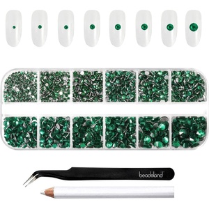 image:imageBeadsland Rhinestones for Makeup8 Sizes 2500pcs Red Flatback Rhinestones Eye Gems for Nails Crafts with Tweezers and Wax PencilSiamSS4SS30Emerald